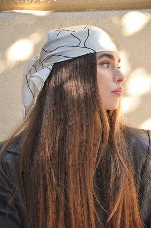 The Myth of Daphne - Nimfa design 100% silk scarf (beige or black)