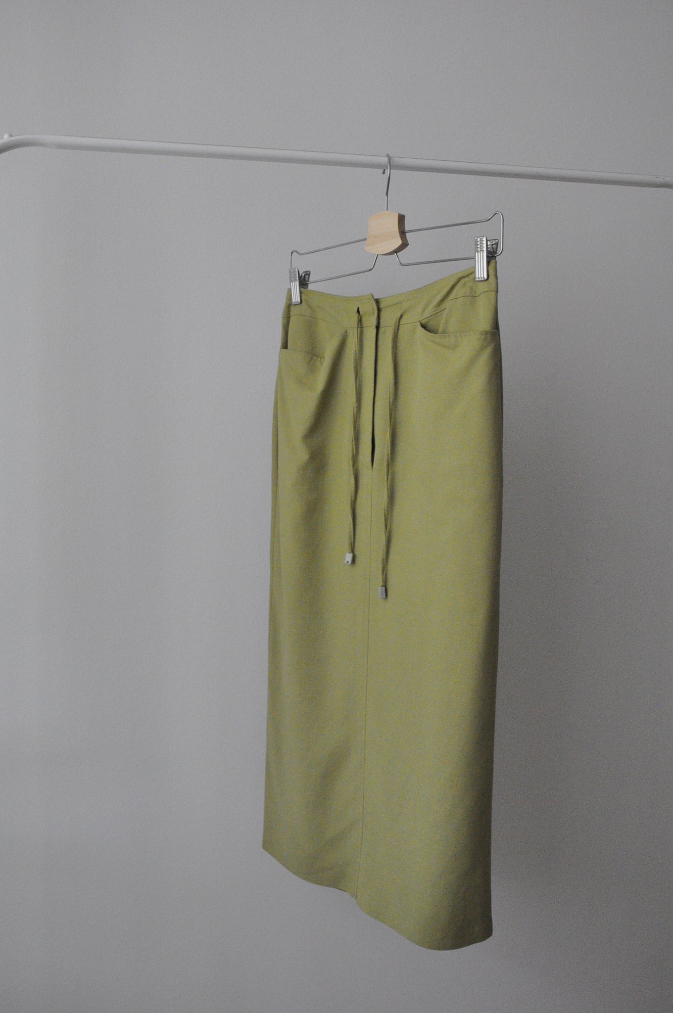 Linen lime green midi skirt / M