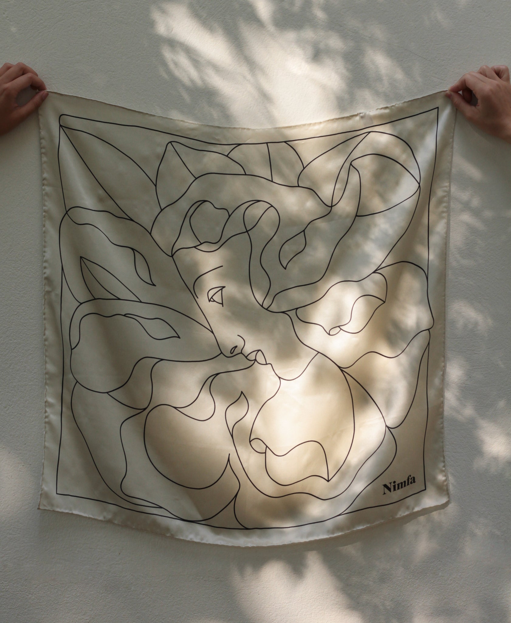 The Myth of Daphne - Nimfa design 100% silk scarf (beige or black)